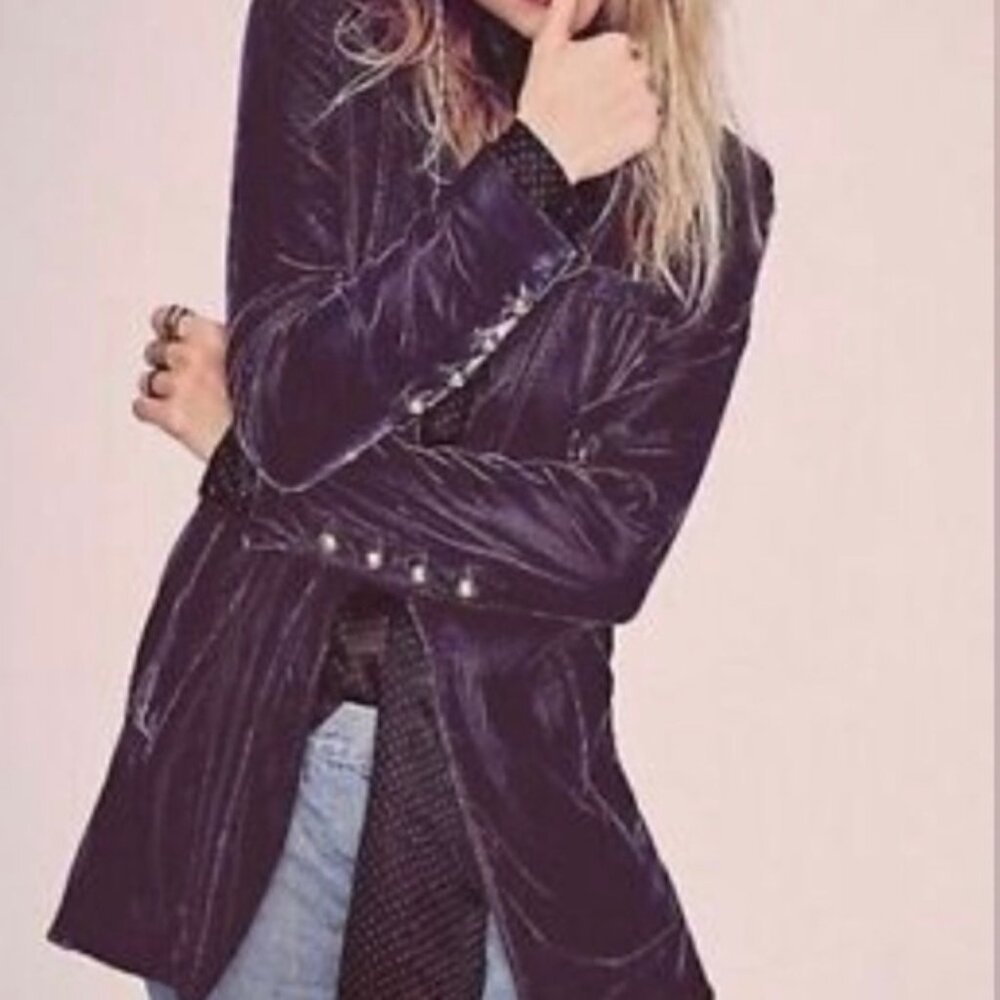 Free People Yesterday's Muse Velvet Purple Jacket Blazer Sizet XS - Picture 6 of 11